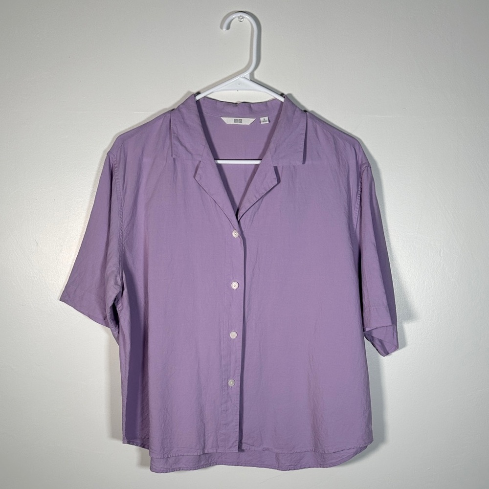 Uniqlo Lavender Linen Button-Up Shirt Size M Lightweight Summer Top